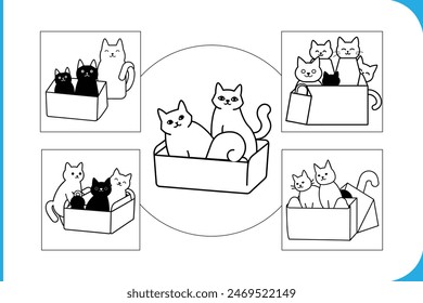 Vector illustrations of naughty cats in boxes and bags, capturing their funny and mischievous behavior. Perfect for adding humor to your designs.