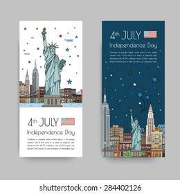 Vector illustrations of New York city for Independence Day of America, 4th of July celebration.