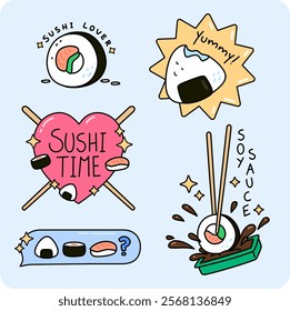 Vector illustrations of nigiri sushi roll soy sauce sushi time yummy sushitime sushi lover cute colors