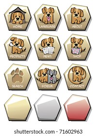 Vector illustrations of nine buttons of different functionality with the image of a dog