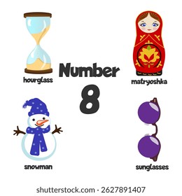 Vector illustrations of objects similar to the number eight. Teaching boys and girls math