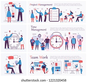 Vector illustrations of the office concept business people in the flat style. E-commerce, time management, start up, digital marketing and project management business concept.