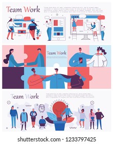 Vector illustrations of the office concept business people and team work in the flat style.