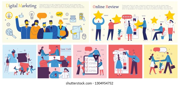 Vector illustrations of the office concept business people in the flat style. E-commerce, project management, start up, digital marketing and mobile advertising business concept.