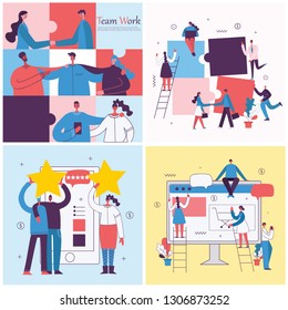 Vector illustrations of the office concept business people in the flat style. E-commerce, project management, start up, digital marketing and mobile advertising business concept