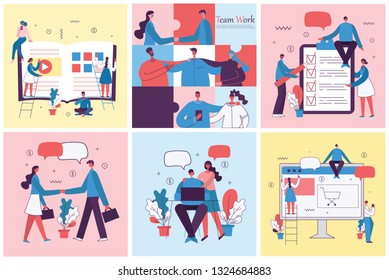 Vector illustrations of the office concept business people in the flat style. E-commerce, online education, project management, start up, digital marketing and mobile advertising business concept