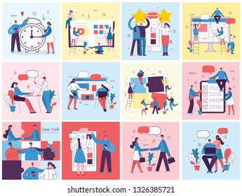 Vector illustrations of the office concept business people in the flat style. E-commerce, online education, project management, start up, digital marketing and mobile advertising business concept