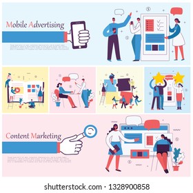 Vector illustrations of the office concept business people in the flat style. E-commerce, online education, project management, start up, digital marketing and mobile advertising business concept
