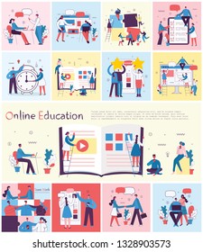 Vector illustrations of the office concept business people in the flat style. E-commerce, online education, project management, start up, digital marketing and mobile advertising business concept