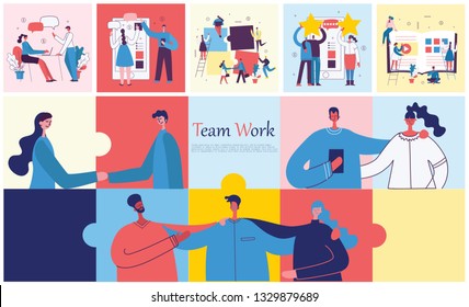 Vector illustrations of the office concept business people in the flat style. E-commerce, project management, start up, digital marketing and mobile advertising business concept 