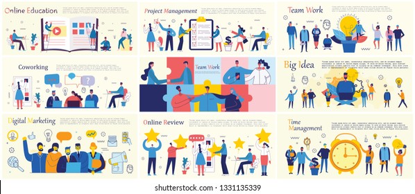 Vector illustrations of the office concept business people in the flat style. E-commerce, online education, project management, start up, digital marketing and mobile advertising business concept 