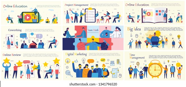 Vector illustrations of the office concept business people in the flat style. E-commerce, online education, project management, start up, digital marketing and mobile advertising business concept