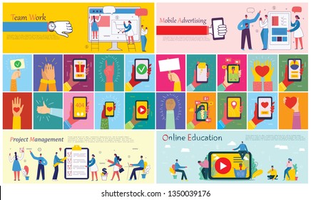 Vector illustrations of the office concept business people in the flat style. E-commerce, online education, project management, start up, digital marketing and mobile advertising business concept 