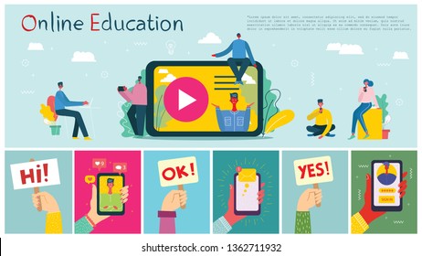 Vector illustrations of the office concept business people in the flat style. E-commerce, online education and mobile advertising business concept 