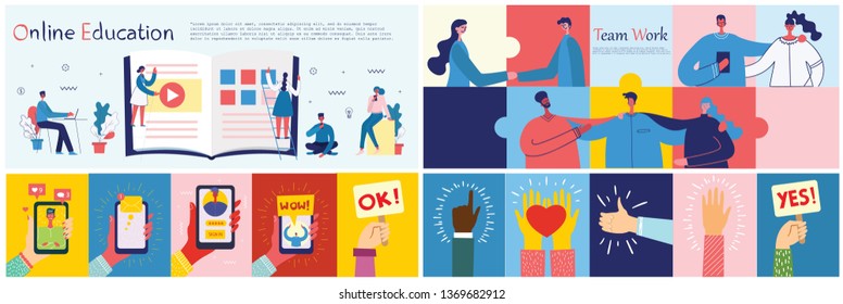 Vector illustrations of the office concept business people in the flat style. E-commerce, online education, project management and mobile advertising business concept 