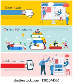 Vector illustrations of the office concept business people in the flat style. E-commerce, online education, digital marketing and mobile advertising business concept