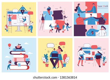 Vector illustrations of the office concept business people in the flat style. E-commerce, online education, project management, start up business concept