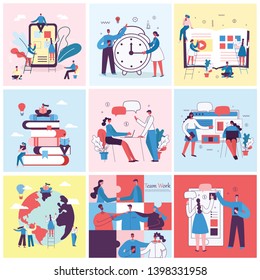 Vector illustrations of the office concept business people in the flat style. E-commerce, online education, project management, start up business concept 