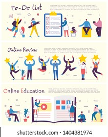 Vector illustrations of the office concept business people in the flat style. E-commerce, online education, To-Do list,  online support, start up business concept