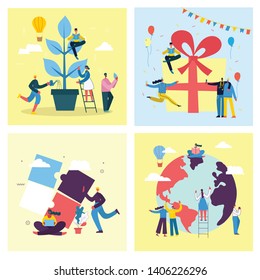 Vector illustrations of the office concept business people in the flat style. E-commerce, save the planet, start up business concept 