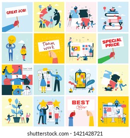 Vector illustrations of the office concept business people in the flat style. E-commerce, online education, project management, online support, start up business concept