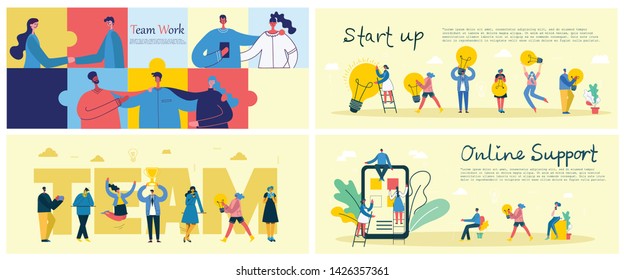 Vector illustrations of the office concept business people in the flat style. E-commerce, team work, online support, start up business concept 