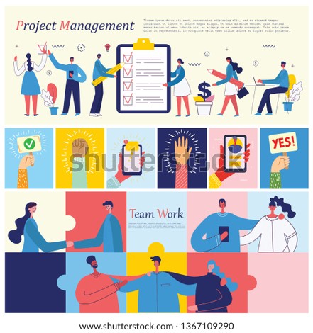 Vector illustrations of the office concept business people in the flat style. E-commerce, project management and team work business concept