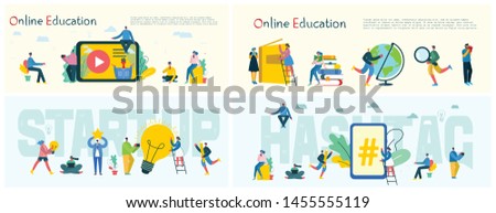 Vector illustrations of the office concept business people in the flat style. E-commerce, save the planet, start up, read the book business concept