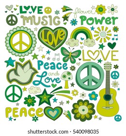 Vector illustrations on a peace and love background