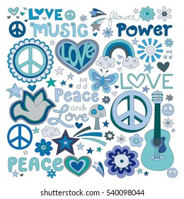 Vector illustrations on a peace and love background
