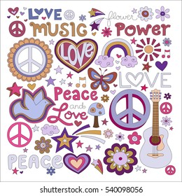 Vector illustrations on a peace and love background