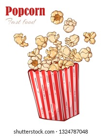 Vector illustrations on the snacks theme: popcorn box. Isolated objects for your design. Each object can be changed and moved.