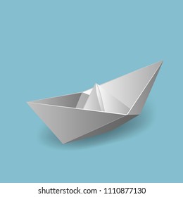 Vector illustrations with origami ship. Wonderful paper toy boat.