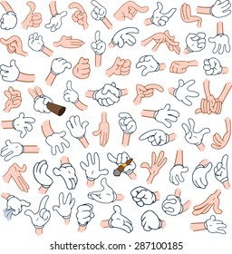 Vector illustrations pack of cartoon hands in various gestures.