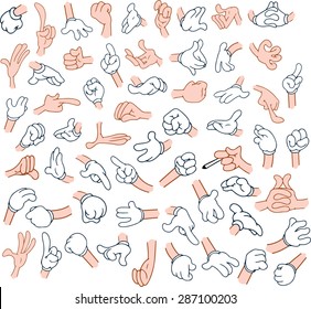 Vector Illustrations Pack Of Cartoon Hands In Various Gestures.