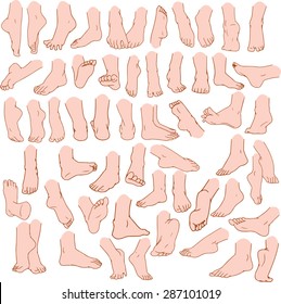 Vector illustrations pack of human feet in various gestures.