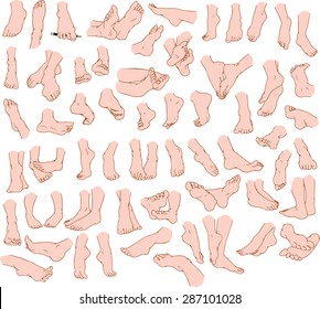 Vector illustrations pack of human feet in various gestures.