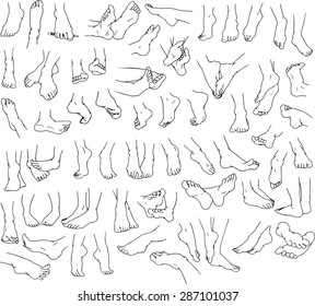 Vector illustrations pack lineart of human feet in various gestures.