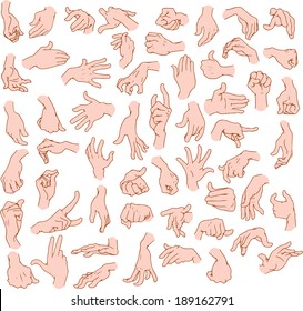 Vector illustrations pack of man hands in various gestures. 