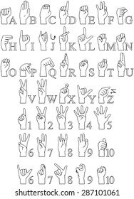Vector illustrations pack of sign language ABC and numbers.