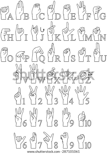 Vector illustrations pack of sign language ABC
and numbers.