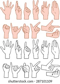 Vector illustrations pack of universal gestures of hands