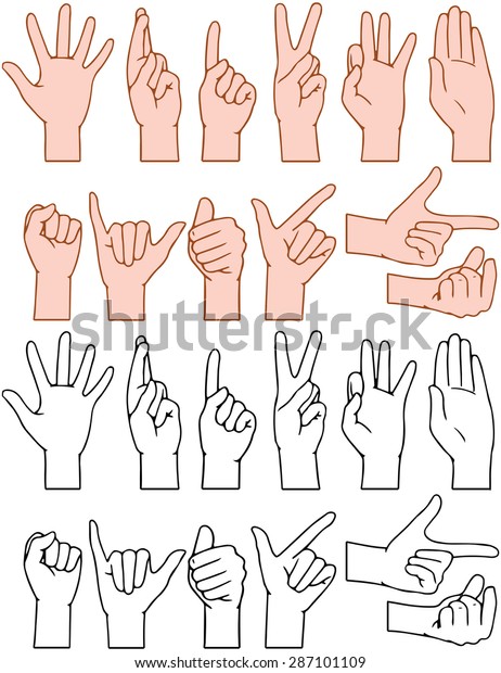 Vector Illustrations Pack Universal Gestures Hands Stock Vector