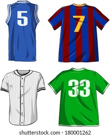 Vector illustrations pack of various sports shirts. 