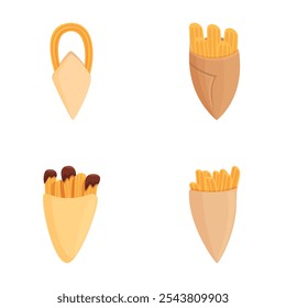 Vector illustrations of padlockshaped and classic fast food items including fries and nuggets