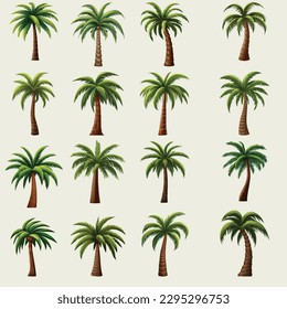 Vector Illustrations of Palm Trees in Multiple Variants, Isolated on a White Artboard