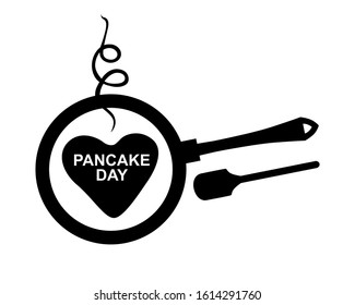 Vector Illustrations Of Pancake Day Icon With Heart Shaped Pancake