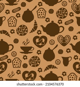 Vector illustrations of pattern seamless of bun and tea