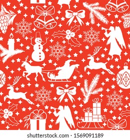 Vector illustrations of pattern seamless with Christmas symbols on red background