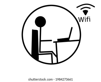 ilustraciones vectoriales de personas que estudian en línea, o que trabajan en oficinas junto con símbolos de red wifi.